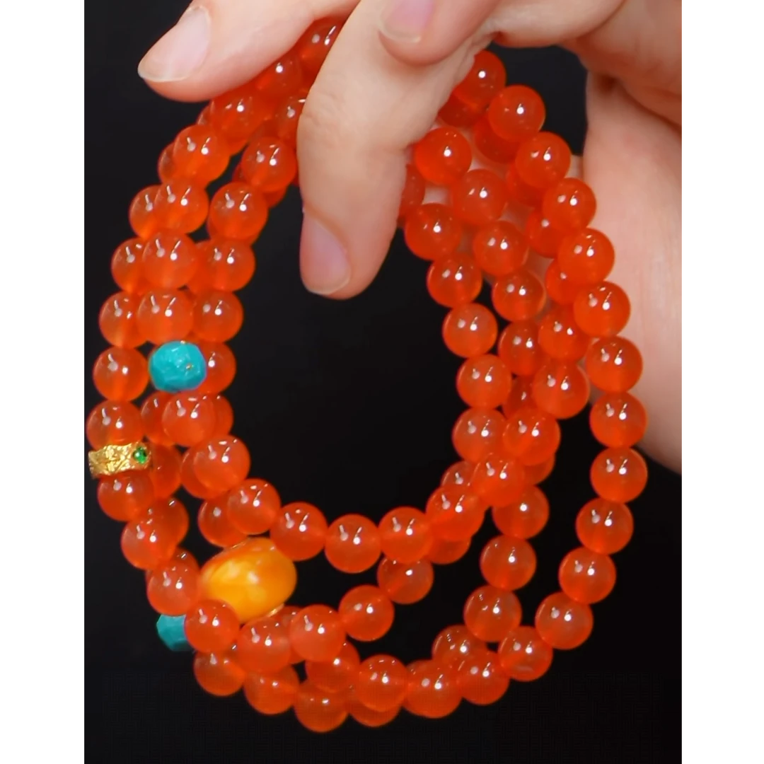 【熊总夫妇】惊鸿·臻藏宝石级荧光南红圆珠冰红DIY多圈项链