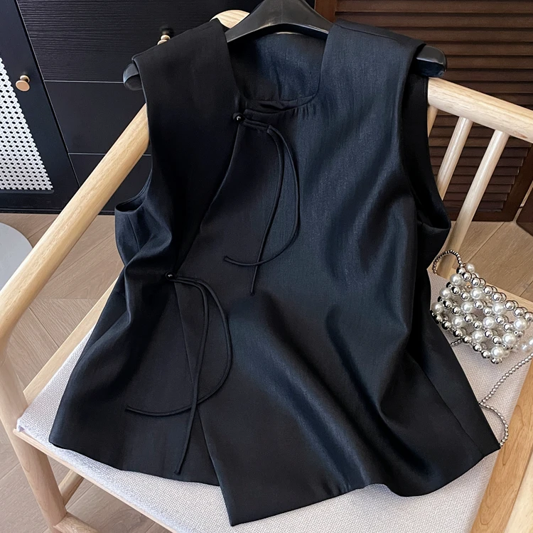 夏季新款2025高级气质新中式设计感不规则纯色马甲女法式无袖上衣