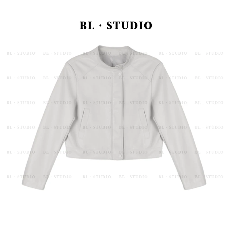 【贝贝】皮夹克立领短款外套2025新拉链长袖时尚机车服上衣BL-6170