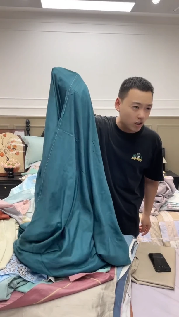 棉孔雀蓝单床单----