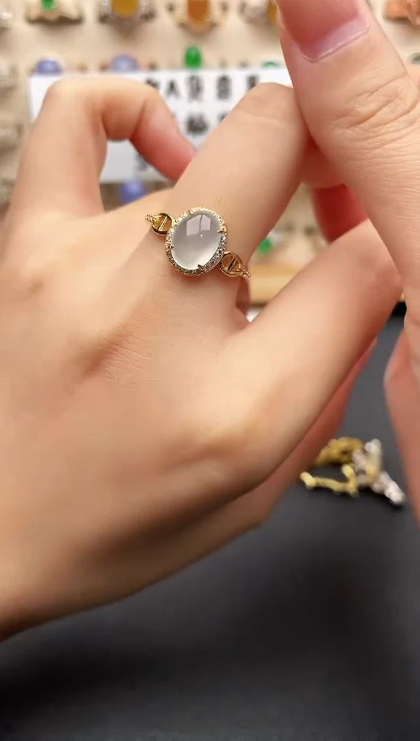 银S925镶嵌戒指翡翠一物一证一礼盒