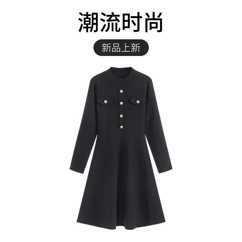 法式赫本风小黑裙子女秋冬季新品显瘦气质高级感小香风针织连衣裙