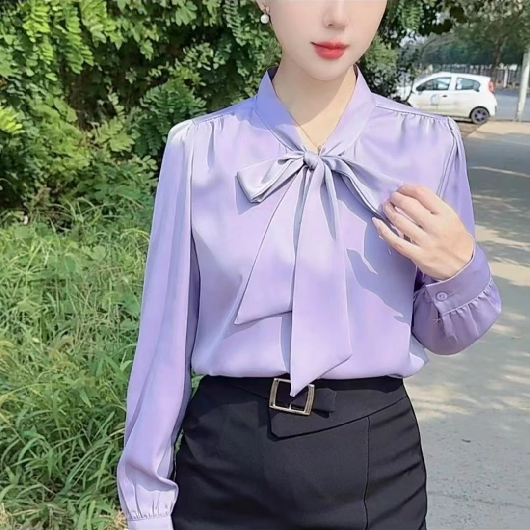 蝴蝶结长袖衬衫春秋气质上衣