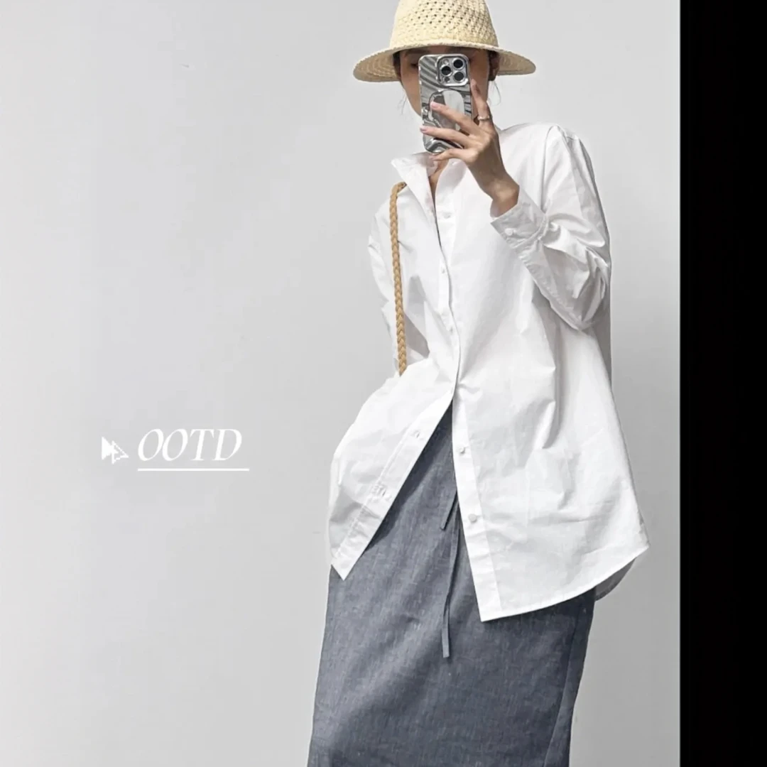 AMASS阿玛施【现代新中式】极简轻奢简约品质立领宽松白衬衫5301011