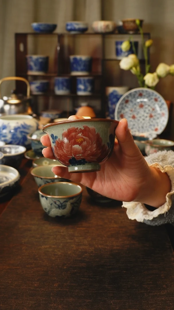 景德镇手工手绘牡丹压手杯