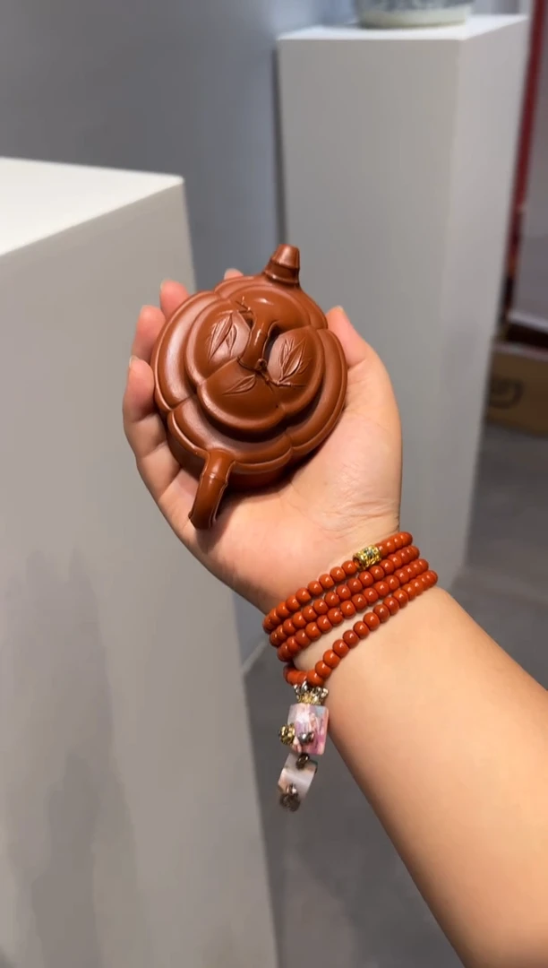 茶壶紫砂仁**山腰圆海棠双线竹鼓