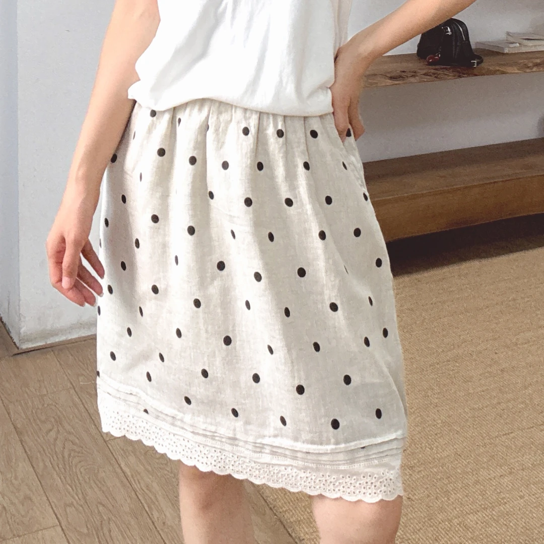 夏季亚麻半身裙常规白色薄款中长裙外穿直筒裙休闲宽松波点短裙