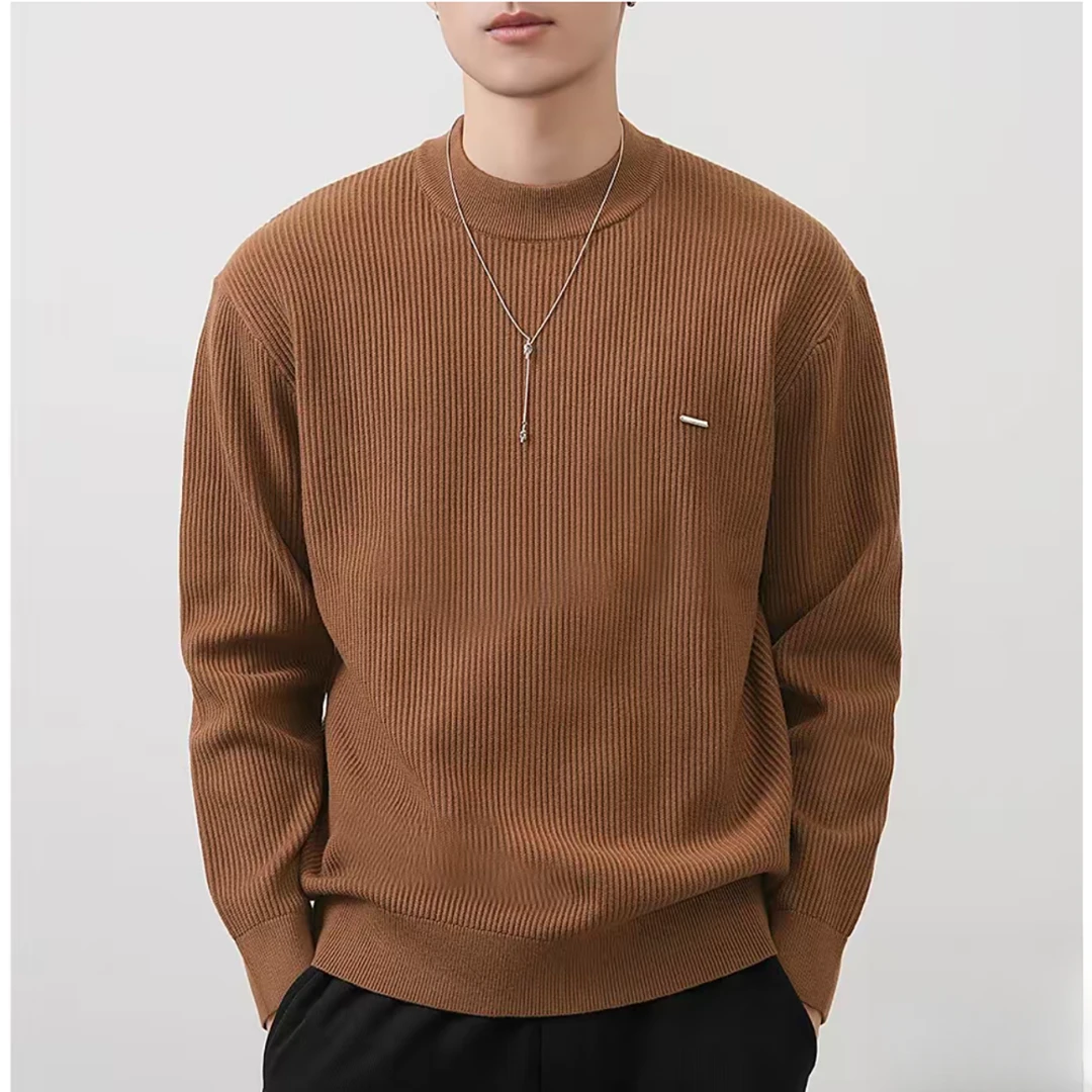 男士长袖时尚休闲百搭休闲秋季新款打底纯色针织圆领毛衣66085