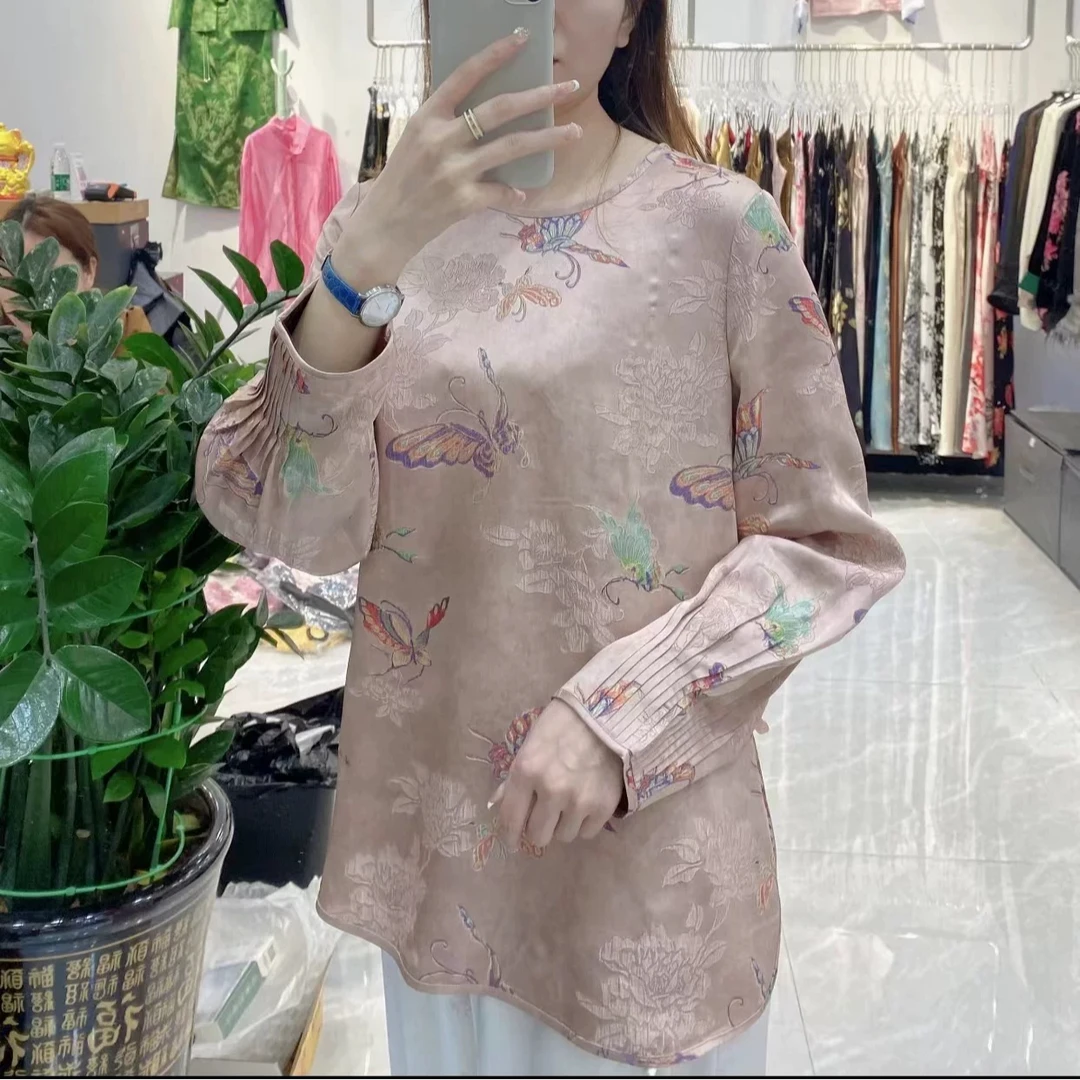 新中式国风提花宽松上衣女--130