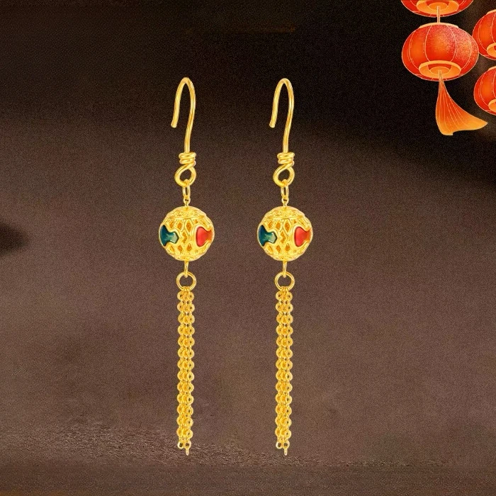 【敏敏专享】足金999投资金 古法黄金福禄流苏耳环送女友 HJE141