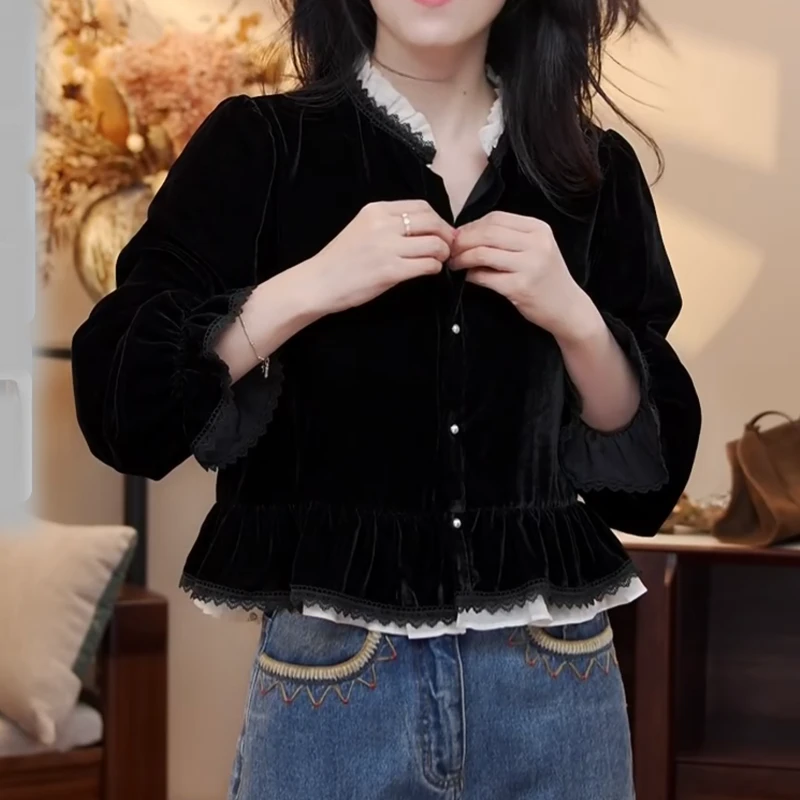 2025秋冬拼接荷叶边气质长袖百搭显瘦衬衣LK2506795