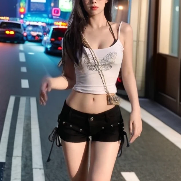 辣妹显瘦露脐牛仔热裤夏季爆款绑带设计短裤紧身低腰修身超短裤女