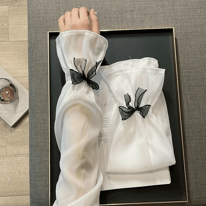 冰丝防晒袖套女2024新款蝴蝶结夏季手袖防紫外线手套宽仙女风冰袖