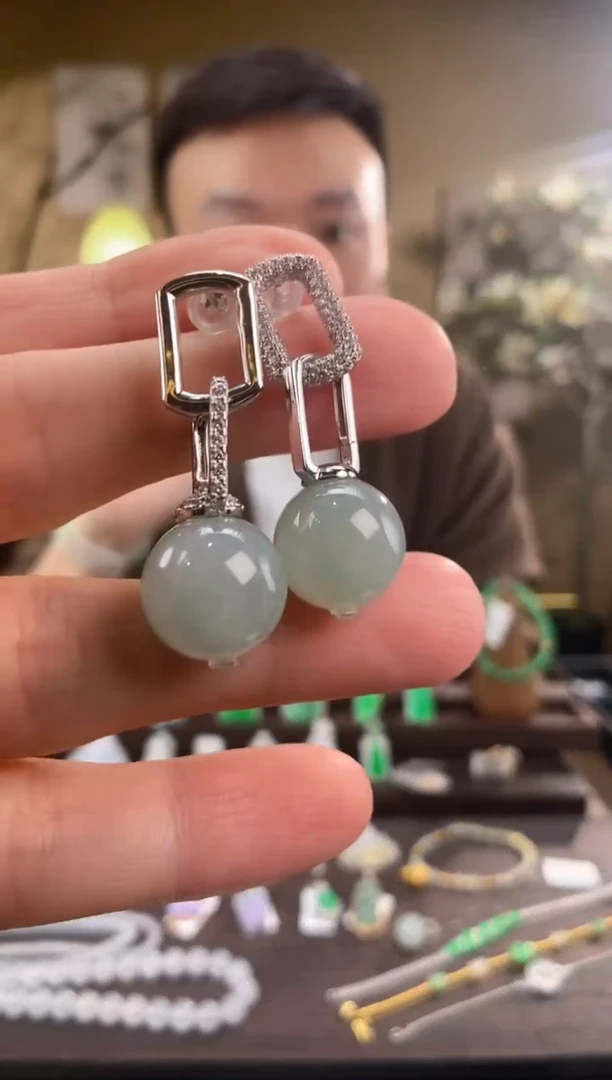 翡翠银S925镶嵌吊坠(不含链)耳饰