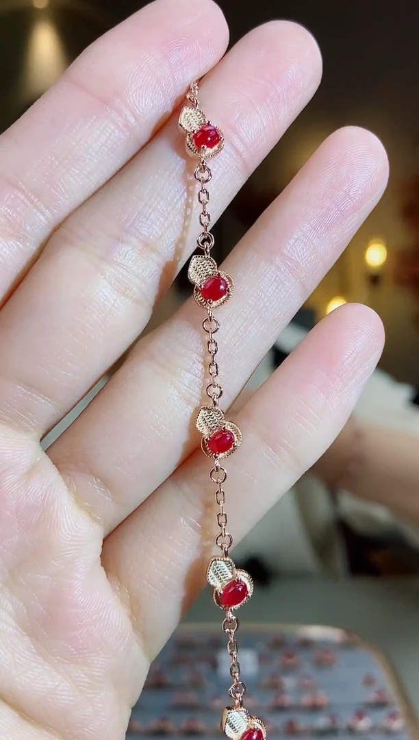 银S925镶嵌手链红宝石手链