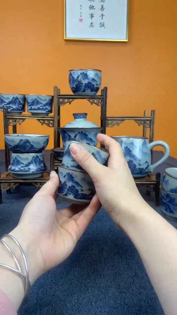 神**刘景德镇釉里红8件套加6客杯