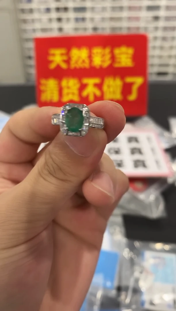 祖母绿戒指银S925镶嵌1