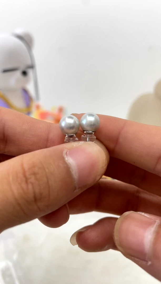 银S925镶嵌耳饰海水珍珠7.5-8