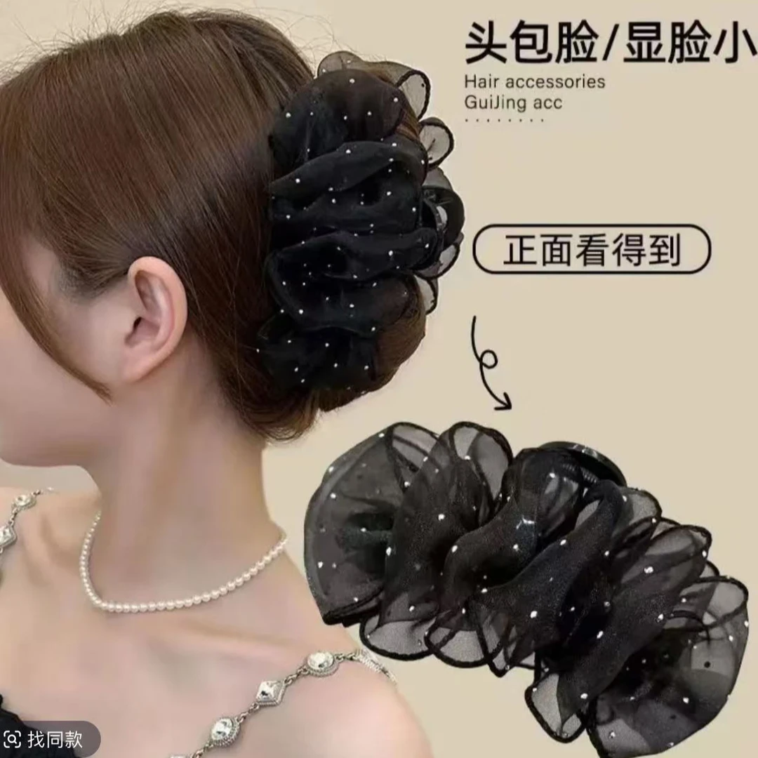 新款时尚甜美百搭蓬松女孩云朵泡泡满钻抓夹