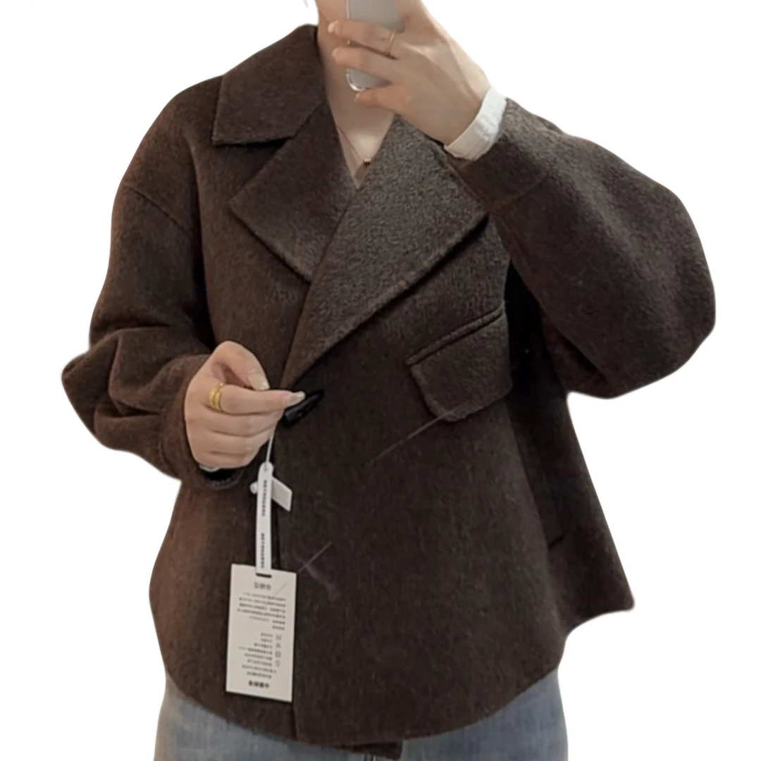 【芊雅】春季上新时尚短款气质百搭女士休闲双面呢大衣