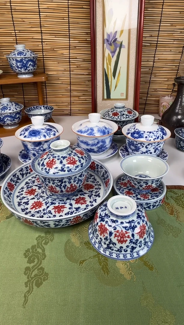 套组釉里红缠枝莲二才5件套