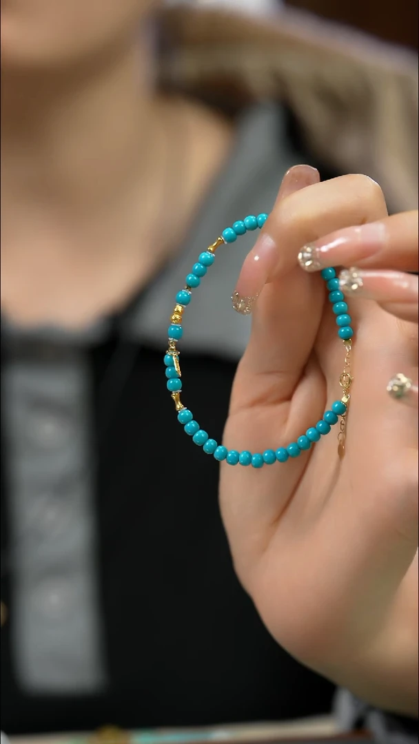 18K金镶嵌绿松石手串多样性发一