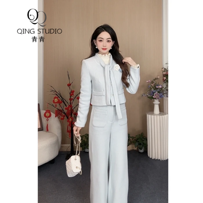 【青青定制】小个子冬法新款法式显瘦轻奢时尚百搭外套上下两件套装