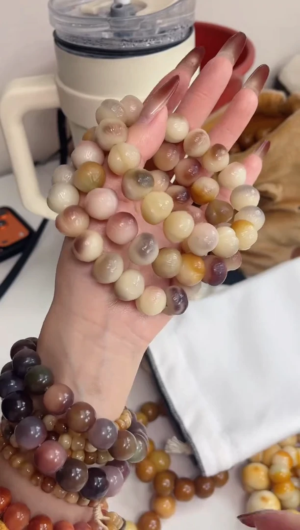 手串菩提根/象牙果d59紫美人玉化拉丝屁桃12*14mm手串