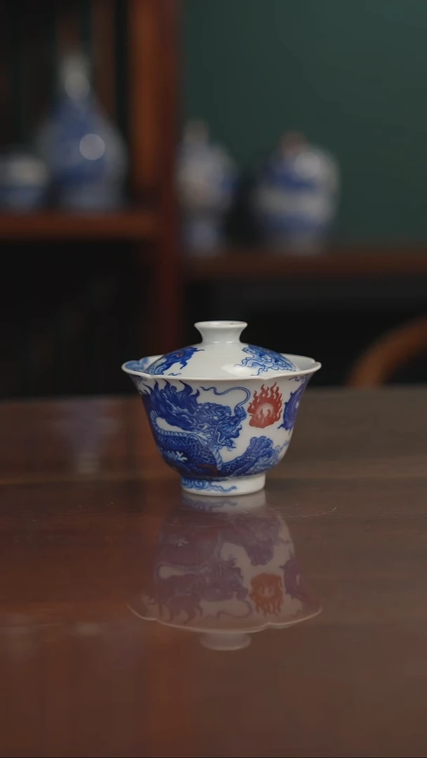 自成堂柴窑 龙凤盖碗