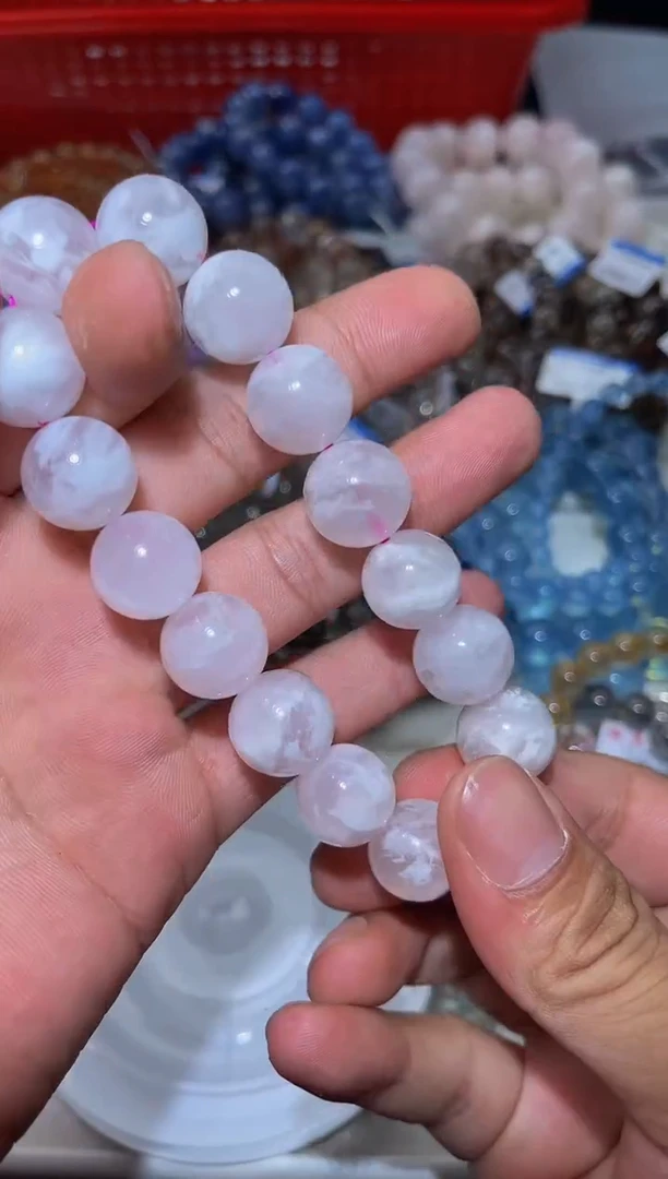 水晶手链未镶嵌L19-14mm粉雪花幽灵单圈-多样性发其一