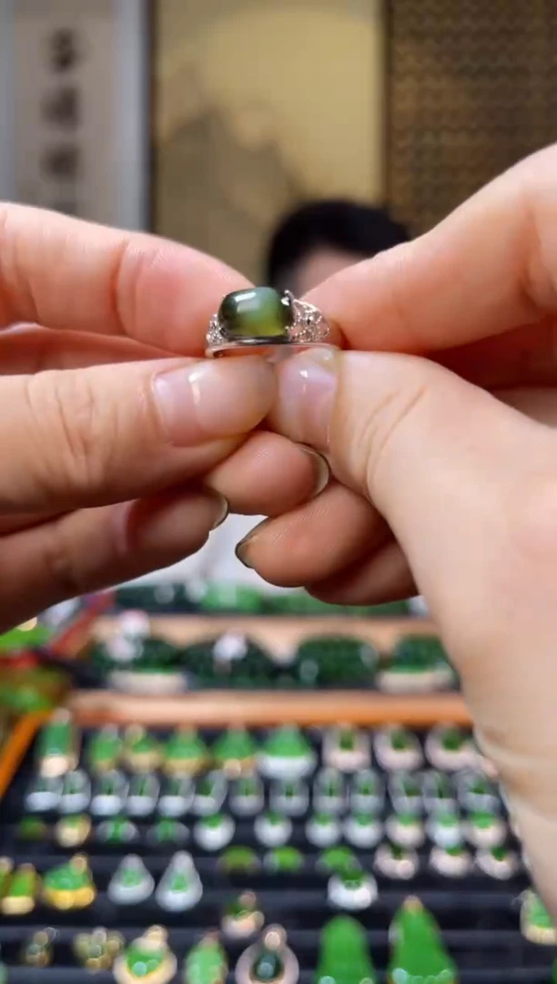 颈饰银S925镶嵌和田玉猫眼戒指06