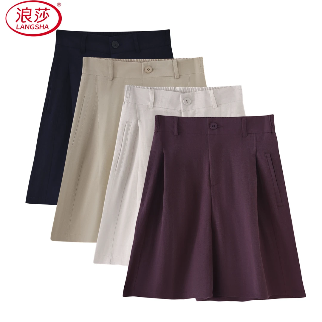 LangSha/浪莎莱赛尔天丝亚麻短裤一字口袋薄款时尚休闲百搭