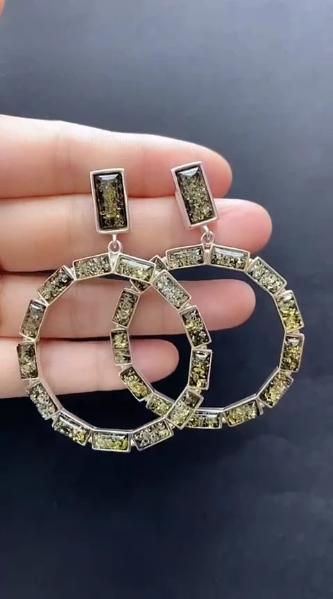 【闪购商品】琥珀裸石银S925镶嵌琥珀耳坠