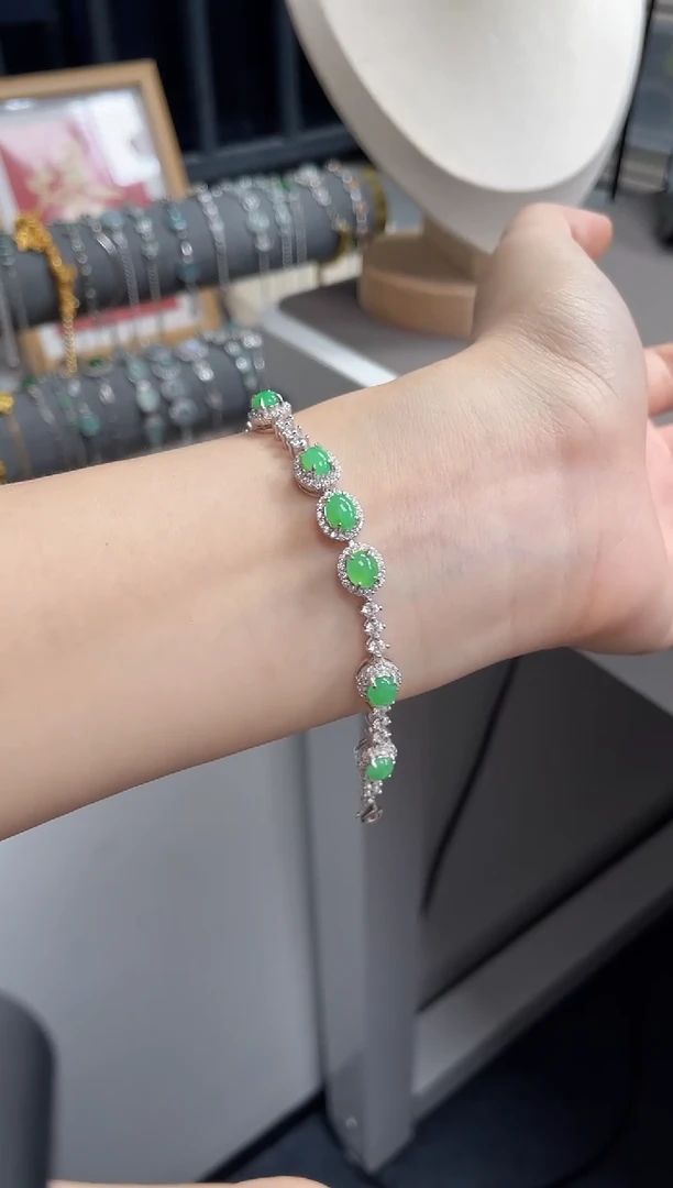 银S925镶嵌手链翡翠一颗有纹