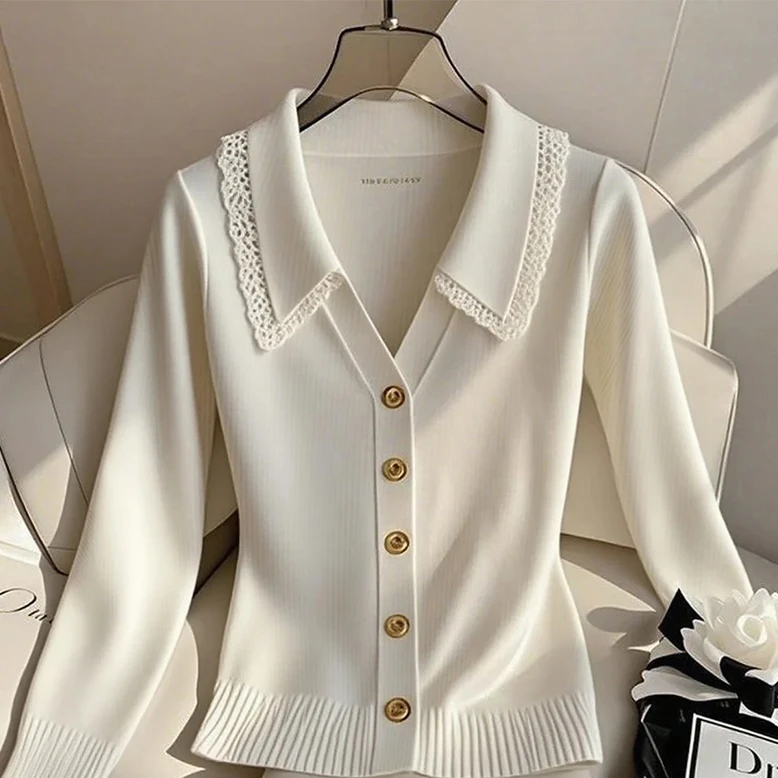 2025慵懒风女装蕾丝花边针织衫早秋季新款高级感洋气长袖上衣爆款