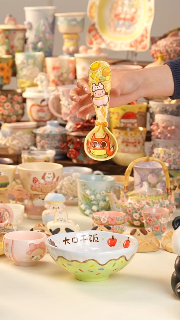 摆件陶景德镇釉下彩手绘设计师款陶瓷