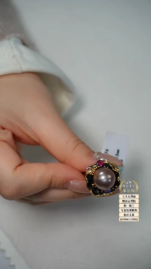 银S925镶嵌戒指淡水珍珠LL淡水戒指