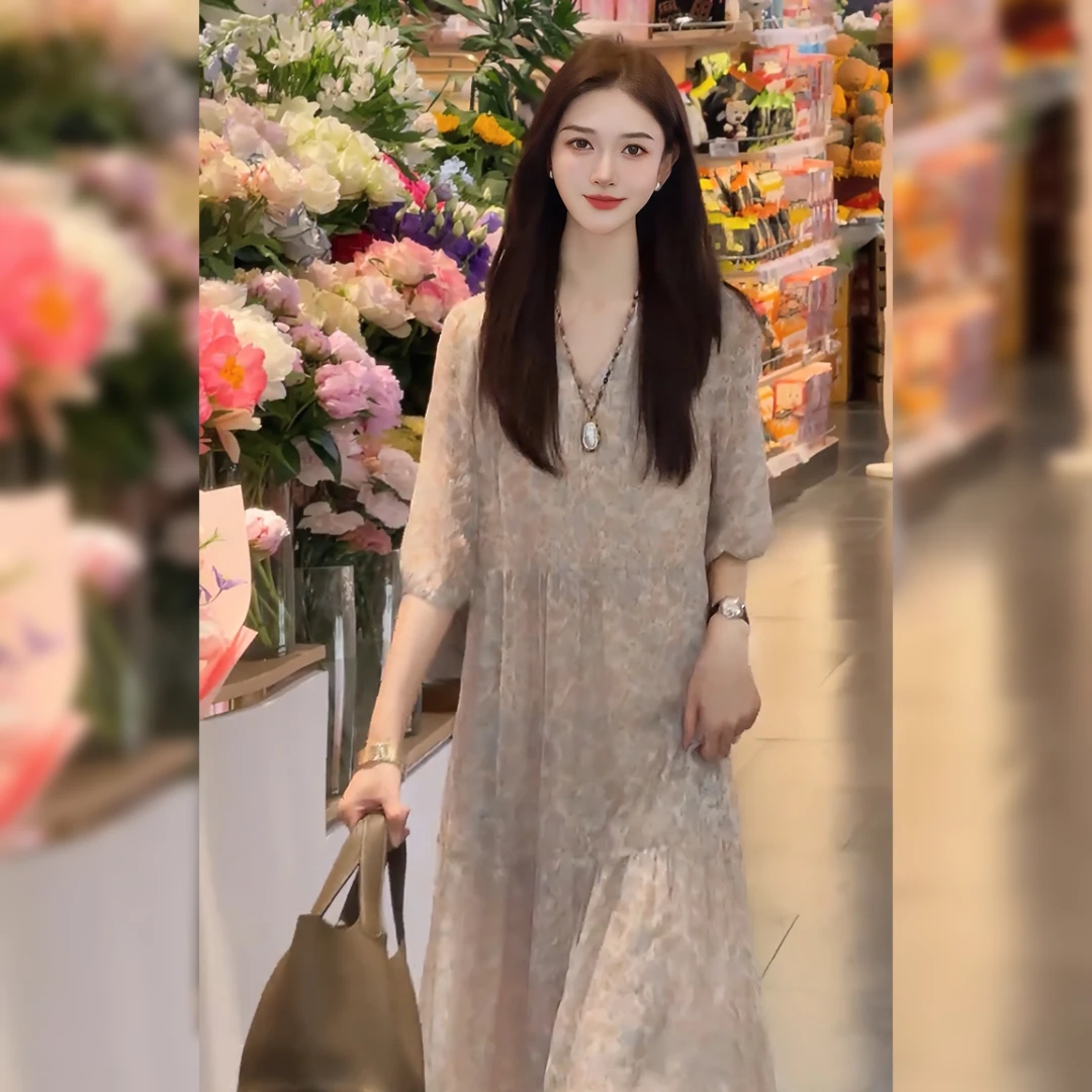 Linda姐高端线【欧若风】新款慵懒风气质碎花连衣裙子AS5LYH0504