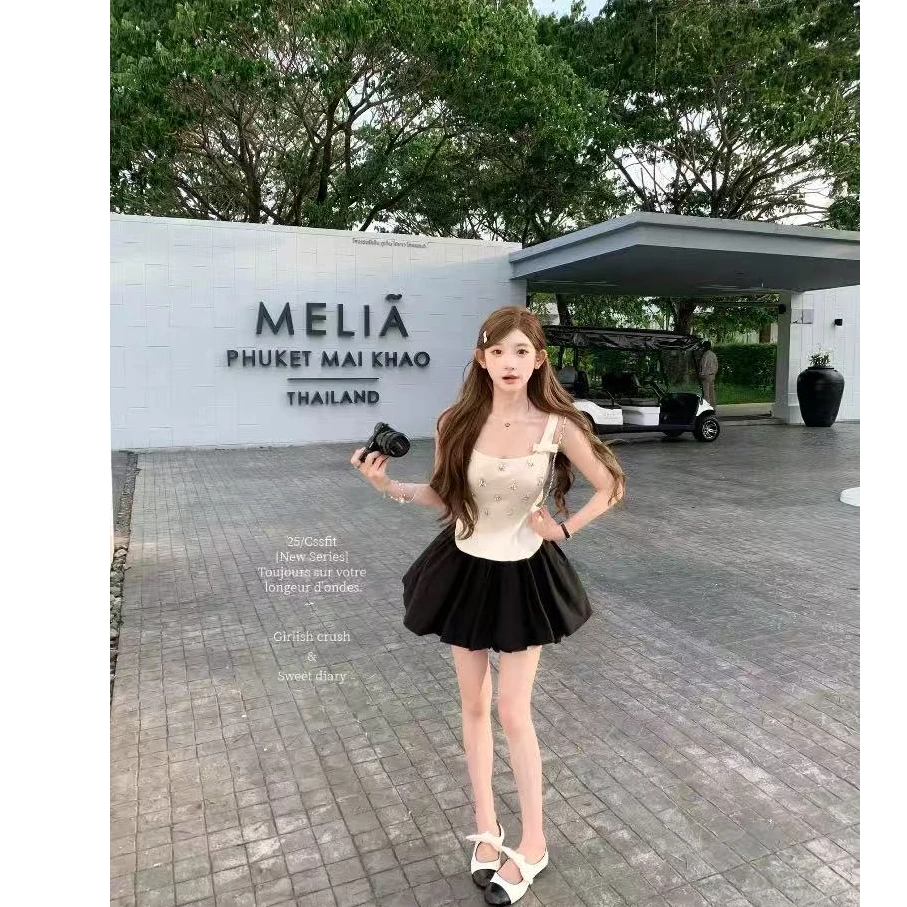 法式设计感手工钉砖蝴蝶结辣妹气质上衣女百搭显瘦半身裙休闲裤潮