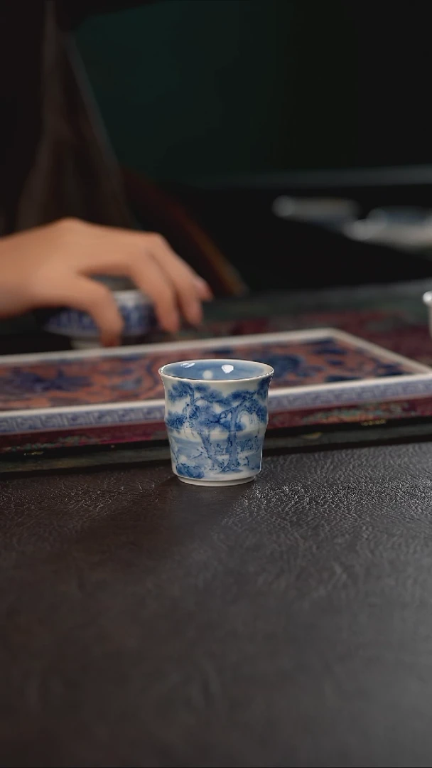 微瑕厚力煊期云山水松间明月 竹节杯 随机