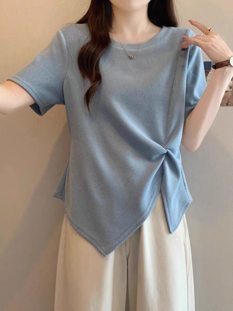 夏季新款大码宽松T恤显瘦不规则胖mm小众设计感T恤