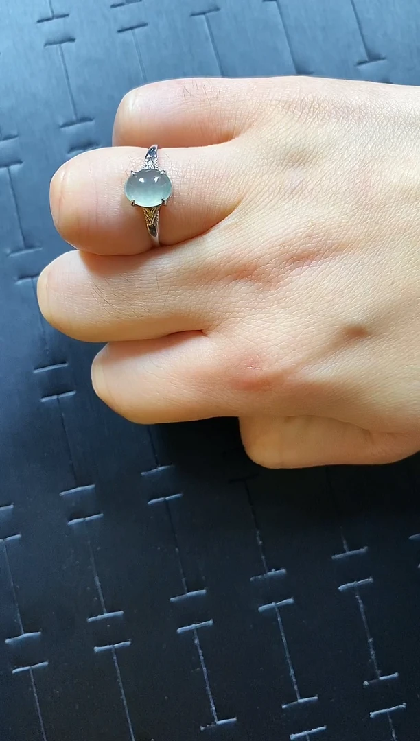 银S925镶嵌戒指翡翠小****海翡翠戒指925银镶