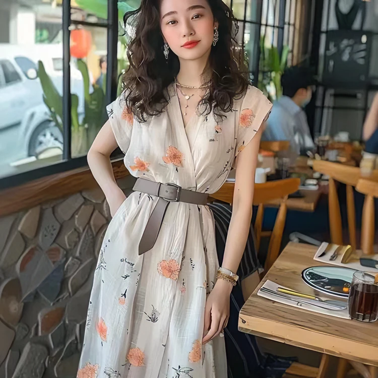 夏季法式连衣裙 2025夏季新款年轻款气质高端遮肉收腰显瘦裙子女