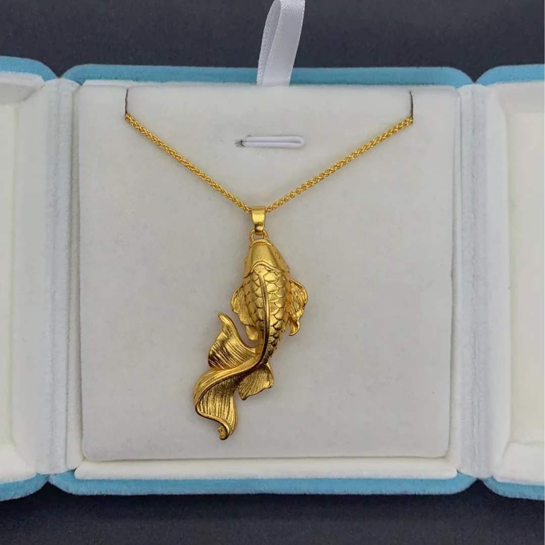 瑞福珠宝 手工镶嵌 百搭款金鱼吊坠赠链 X356