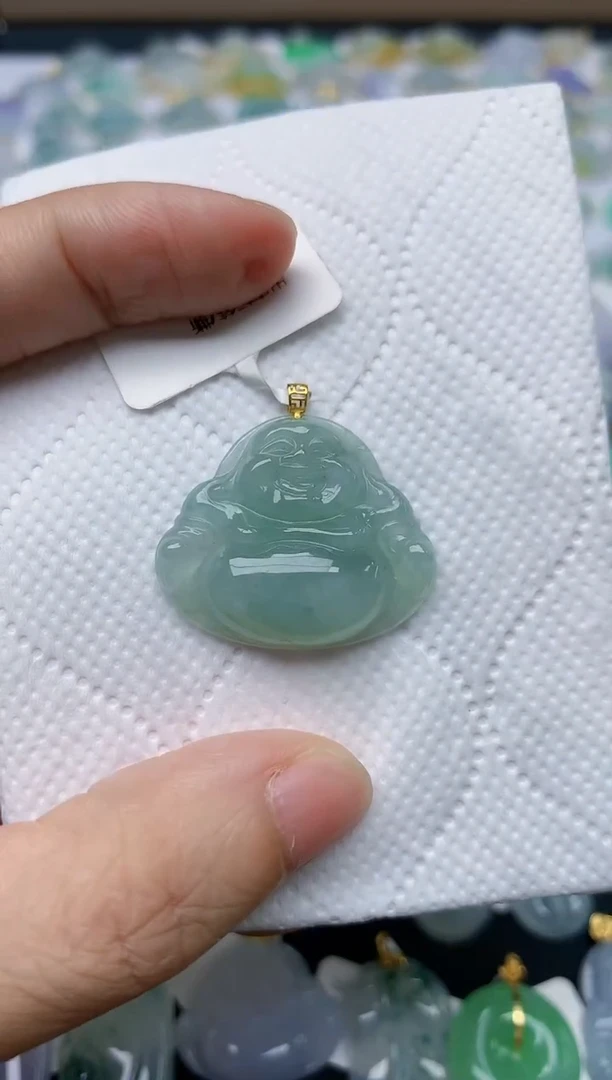 翡翠18K金镶嵌颈饰天然缅甸A货翡翠