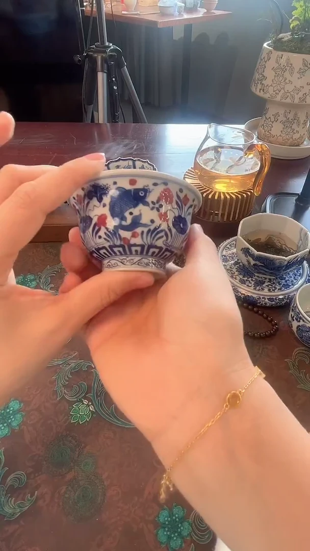 镹曰陶手工手绘制作茶具鱼釉里红
