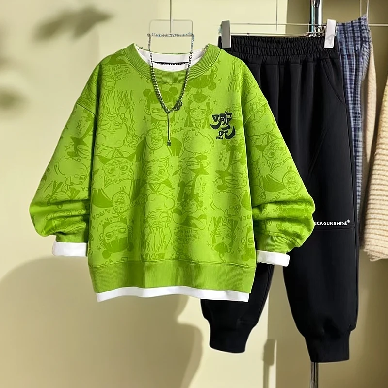 男童哪吒人物印花卫衣套装2025新款儿童春秋款运动服中大童两件套