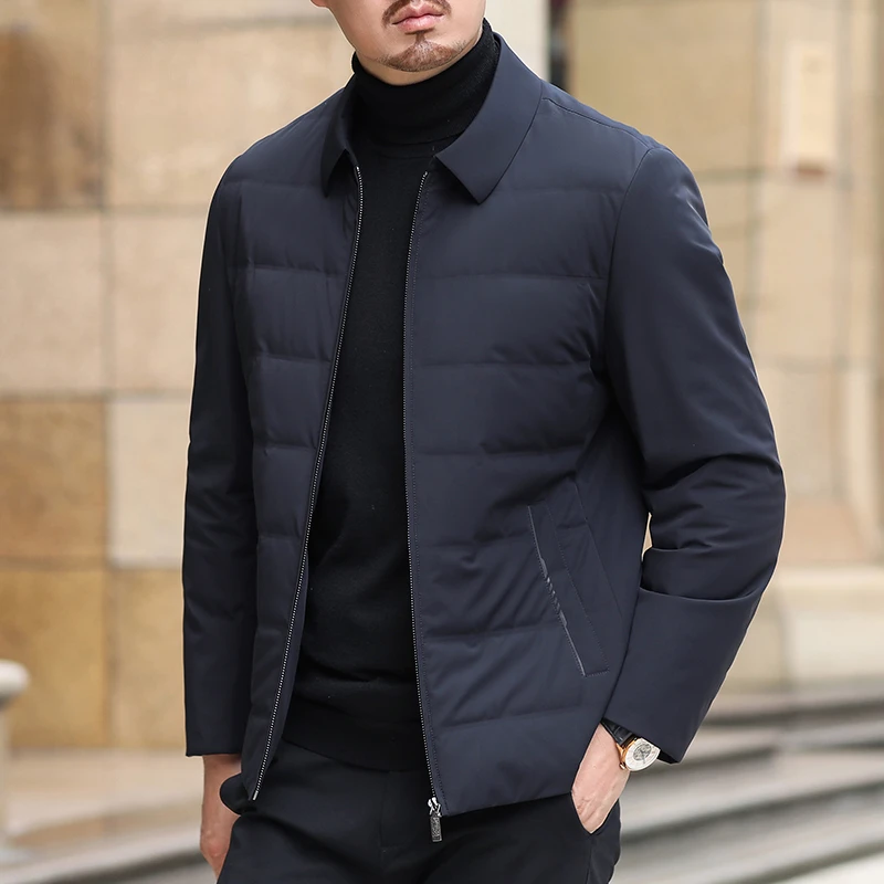普卡夕商务羽绒服男翻领轻薄款中年男士短款羽绒服外套冬季爸爸装