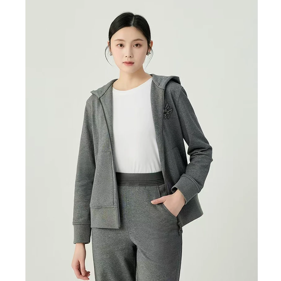 GIRDEAR/哥弟1400801 新款女士秋冬休闲时尚显瘦拉链带帽外套卫衣