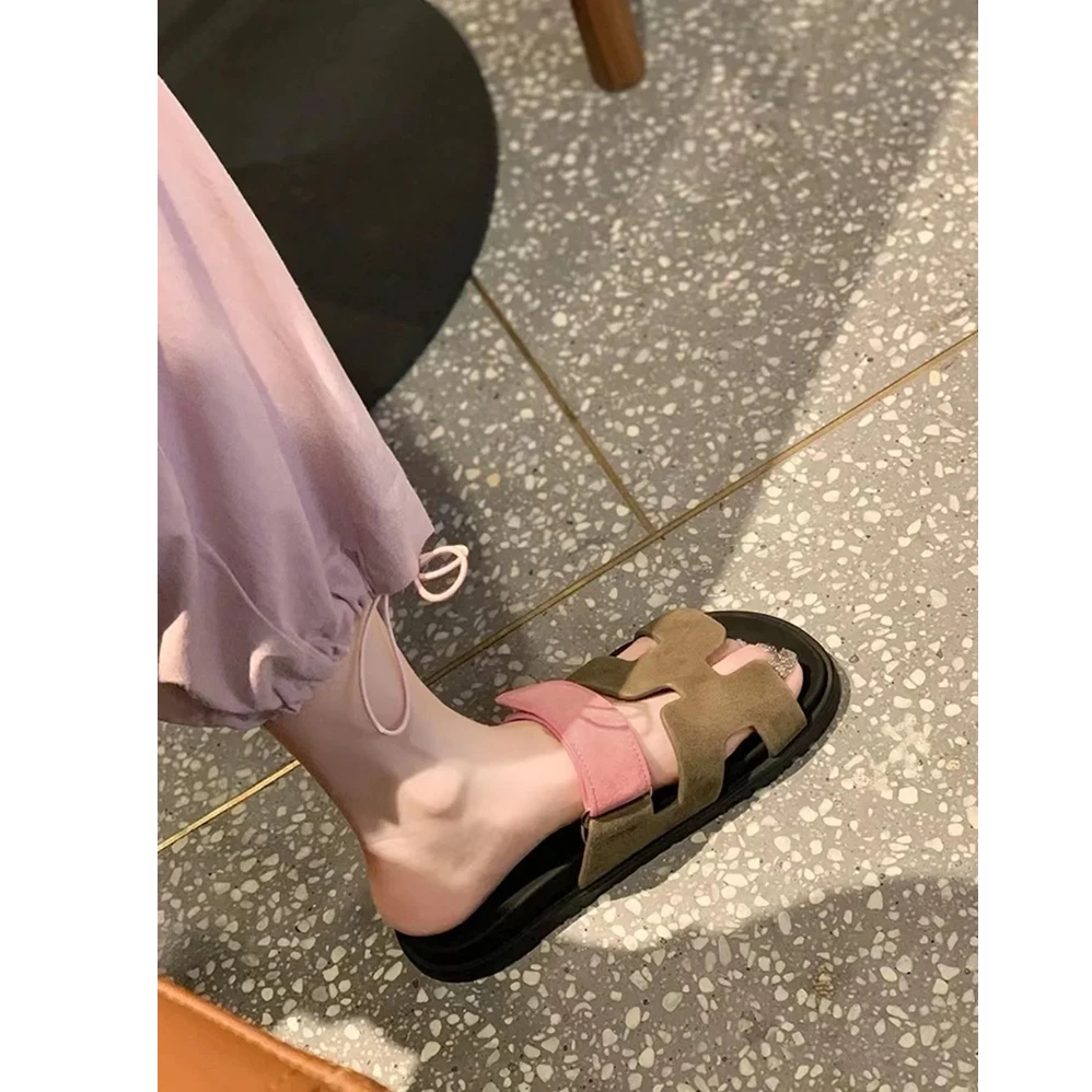 ⭐自留版~二舅h拖鞋女2025新款夏季软底外穿平底魔术贴凉拖厚底